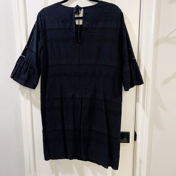 J. Crew Flutter Sleeve Eyelet Shift Black Dress. SZ 12 petite - Picture 4 of 7